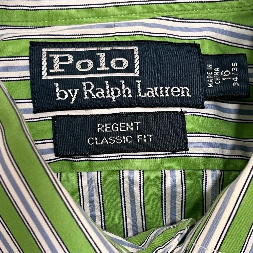 Polo Ralph Lauren Classic Oxford Long Sleeve Green Striped Shirt Men 16 34/35